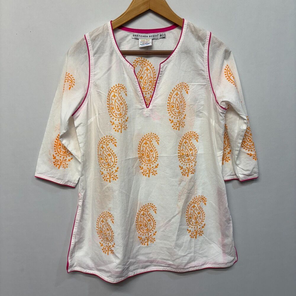 Gretchen Scott Women 3/4 Sleeve Blouse Top Shirt Size Medium Paisley C061 -9